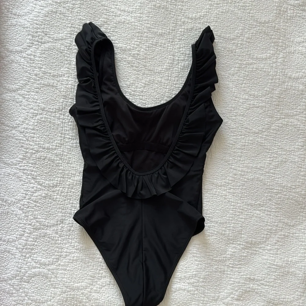 Black Ruffled One Piece Swimsuit - Picture 2 of 4